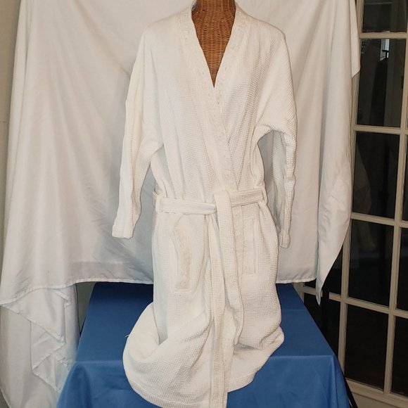 Ladies Waffle Knit Long Robe in White - OS - Picture 1 of 4